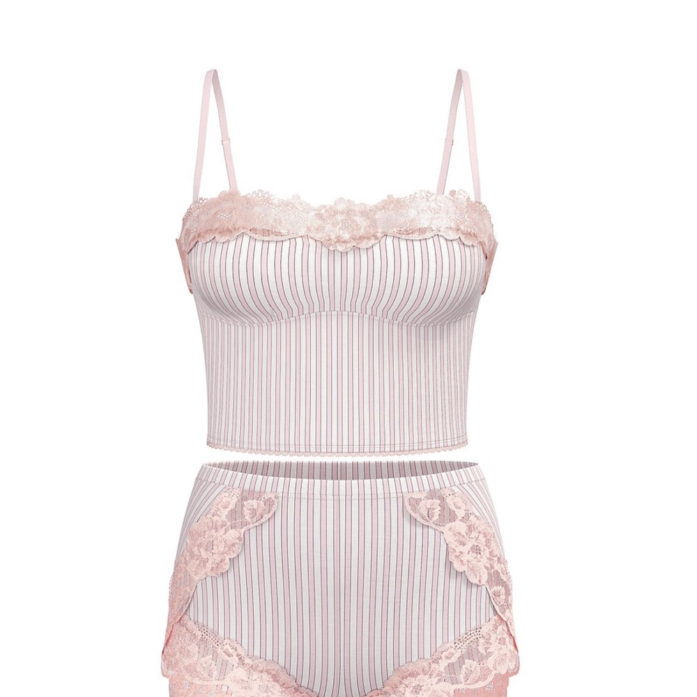 Pink Striped Lace Trim Sleepwear Set Victoria’s Secret brand new